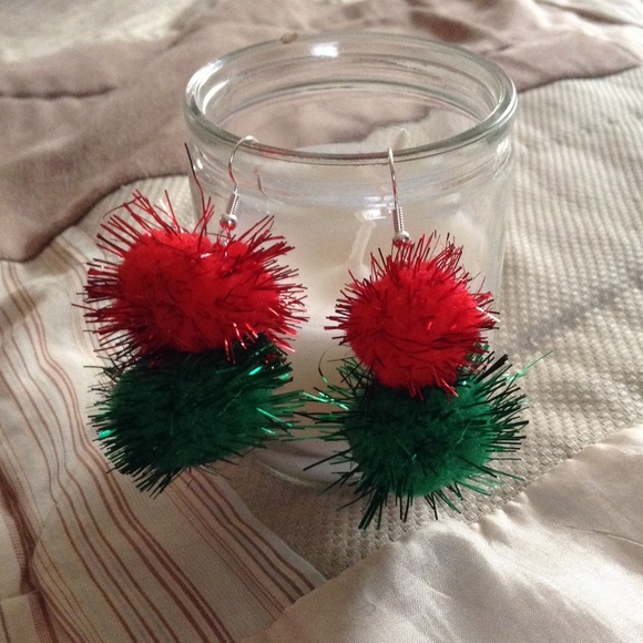 Sparkly Pom Pom Christmas Earrings - Picture 4 of 4